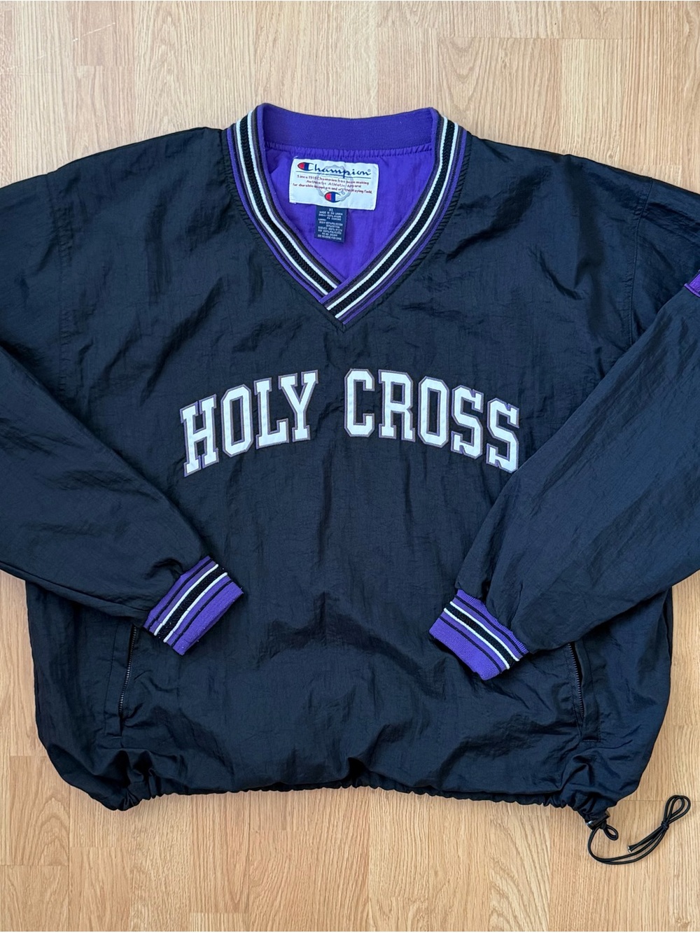 Vintage Champion Black and Purple Holy Cross Pullover Windbreaker